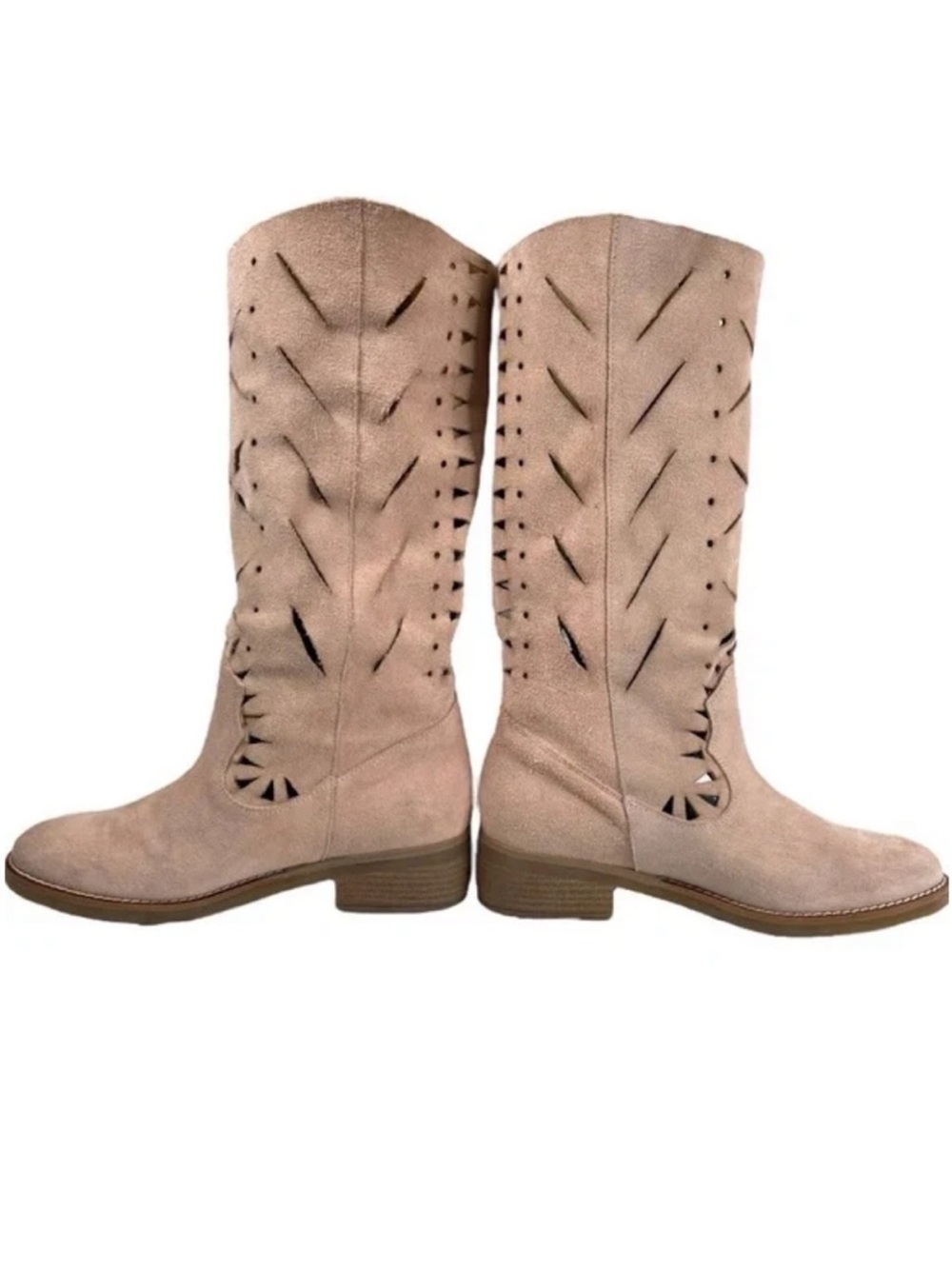 Musse & Cloud Taupe Suede Leather Laser Cut bohemian boots Women's Size 40